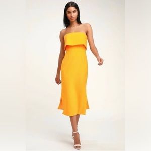 C/MEO Collective Entice Strapless Midi Dress - Yellow/Gold NWOT
